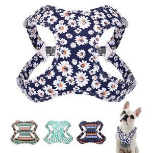 Hundhalsar Leases Mesh Nylon Dog Harness Reflective Dogs Vest Breattable Pet Harnesses Vests For Small Medium Large Dogs Chihuahua Flower Print T221212