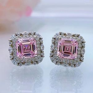 Studörhängen Asscher Cut Pink Moissanite Diamond Earring Real 925 Sterling Silver Promise Wedding For Women Party Jewelry