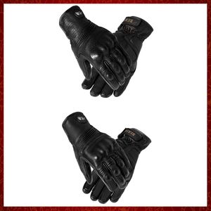 ST897 Motorcycle Gloves Men Motorbike Gloves Leather Motocross Riding Gloves Vintage Black Moto Glove Cycling Protective Gear