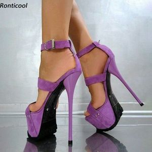 Ронтикул Руководство Женщины летние платформы сандалии замедленные сексуальные стилевые каблуки открытые ноги сказочные пурпурные туфли для вечеринок США. Размер 5-20