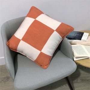 designer pillow throw pillows classic sofa letter plaid 45X45cm Square soft WOOL model room lunch break car waist back bed chair Seat home decor Decorative h blanket