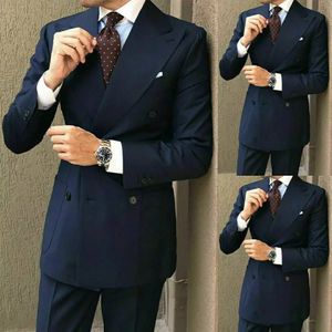 Classic Gentleman's Suit Formal Business Tuxedo spetsig krage stort lapel dubbelbröst smal klänning 2 stycken