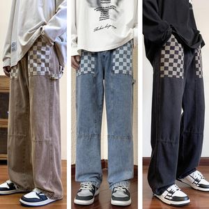 Męskie dżinsy Jakość Hip Hop Streetwear Mężczyźni workowate spodnie Proste spodnie Oważne swobodne retro Y2K Broad noga Denim spodni cztery lata