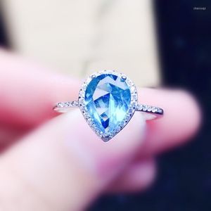 Küme halkaları doğal gerçek mavi topaz damla su stilel yüzüğü 925 Sterling gümüş 7 9mm 3.5ct taş ince mücevher kadın x223288