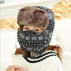 BERETS HT534 Vintmask Bomber Hat Snow Flowers Russian Ushanka Earflap Fur Classic Trapper Hats for Women Cap