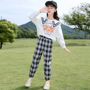 Roupas conjuntos de roupas feminino terno esportivo infantil calças listradas 2pcs meninas de manga longa roupas de estilo formal de roupas adolescentes
