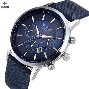 NORTH Men Watch Sport 30M Waterproof Fashion Wristwatch Montre Homme Genuine Leather Relojes Hombre Quartz Male Business Watch Dro272r