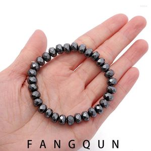 Strand Classic Natural Stone Bracelet Black Gallstone Chakra Non-magnetic Cut Corner Flat Bead Unisex