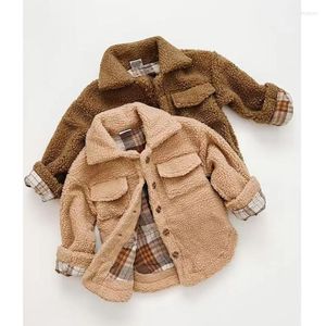 Jackets 2022-08-23 Lioraitiin 0-5Y Kids Boys Wools Jacket Lapel Long Sleeve Fur Plaid Single Breasted Double-sided Coat