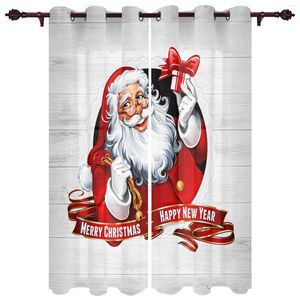 Curtain Santa Claus Wood GrainWindow Curtains For Living Room Bedroom Luxury Home Decor Valance Kitchen