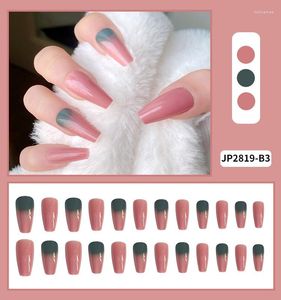 False Nails 24st Long Press On Cute Gradient Grey Design Fake Full Coverage RP