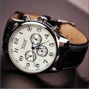 2021 Luxury Jaragar Classic Black äkta läderband Mekanisk självvind Analog mode Jaragar Automatisk Watch Men Relogio MAS215E