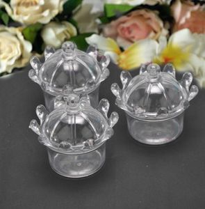 EMS 100pcs Transparent Plastic Crown Favor Box Baby Shower Clear Candy Box Event Favors Party Anniversary Reception Package5214565
