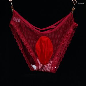 Mutande Sissy Convex Pouch Mutandine da uomo Bikini in pizzo Slip trasparenti Intimo Mutandine Uomo sexy ultrasottile