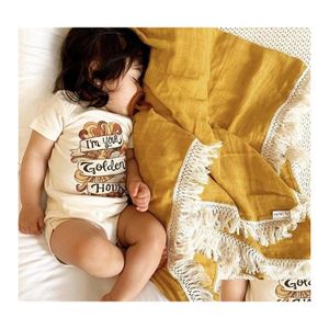 Blankets Swaddling 120X100Cm Baby Blanket Fringe Swaddle Born Pompom Toddler Infant Boy/Girl Muslin Bath 201209 Drop Delivery Kids Dhrky