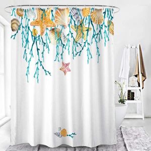 Shower Curtains Get Orange Starfish Curtain Watercolor Coral Shell Conch Polyester Fabric Bathroom Decor