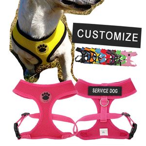 Dog Collars Leashes Personalized Dog Harness Custom Name Label Tag Nylon Mesh Vest Nameplate Hook Cat Breathable Control Patch Pet Chest Strap T221212