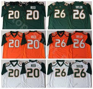 18 19 Miami Hurricanes College 26 Sean Taylor Maglie Uomo Verde Arancione Bianco Calcio 20 Ed Reed Jersey Unive