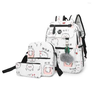 Sırt çantası 2022 USB Şarj Tuval 3 PC/Set Kadınlar Okul Backpacks Gençler için Okul Çantası