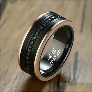 Band Rings Engraving Custom Mens Tungsten Carbide Wedding 8Mm Cz Stone Eternity Luxury Jewelry Dad Husbands Father Gifts Drop Deliver Dhpei