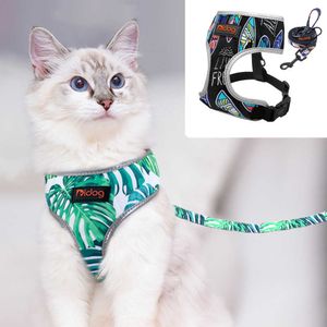 Dog Collars Leashes Reflective Cat Harness Leash Set Mesh Nylon Puppy Kitten Vest Harnesses Printed Pet Lead Rope For Small Medium Dogs Cats Pug T221212