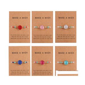 Id Identification Fashion Druzy Resin Stone Bracciale Make A Wish Card Bracciali intrecciati con corda di cera Regalo di gioielli coreani da donna Drop Del Dhxtp