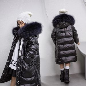 Пуховое пальто, детские теплые зимние куртки для девочек, одежда, большая водонепроницаемая парка с большим меховым капюшоном для девочек-подростков, TZ677