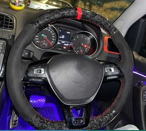 Customized Car Steering Wheel Cover Suede Forged Carbon Car Accessories For Volkswagen Golf Mk7 VW New Polo Jetta Passat B8
