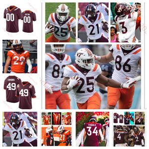 American College Football Wear Custom Virginia Tech Hokies Football Jersey 3 Caleb Farley Khalil Herbert Eli Adams Devin Alves Davion Ames Vincenzo Anthony Keshon A