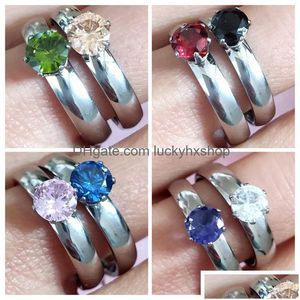 Wedding Rings 36Pcs/Lot Womens Color Cz 4Mm Stainless Steel Zircon Engagement Ladies Charm Elegant Ring Lovers Anniversary Gift Part Dhbto
