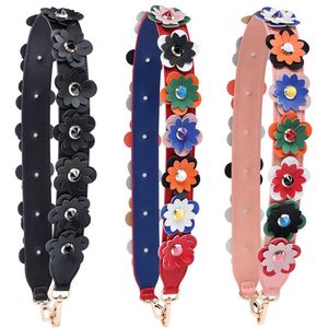 Färgglada blommor mode axelband för påsar bagageband högkvalitativa läderhandtag för handväskor flera färger271s