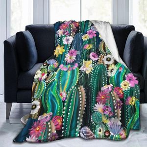 Blankets Soft Warm Fleece Blanket Blooming Cactus Cacti Succulents Winter Sofa Throw 3 Size Light Thin Mechanical Wash Flannel