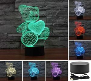 Nachtlichten Bear Love geliefde 3D Acryl Visual Touch Table Lamp kleurrijk kunst decor kind creatief USB LED bureau nacht licht7659538