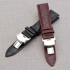 Steel clasp 16mm 18mm 20mm 22mm Watch Band Strap Push Button Hidden Butterfly Pattern Deployant Buckle Leather black Brown172C