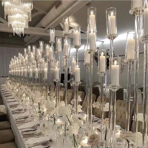 5 ramion stojąca krystalicznie przezroczysty akrylowy filar świeca wystawowy stojak na podłogę Candlelabra na imprezę Mariage Wedding Centerpiece Ocean Express