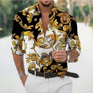 Men's Casual Shirts Summer Men's Baroque Style Short Sleeve V-Neck Top Gold Chain Print Street Cool Clothing Oversized European Size 5XL