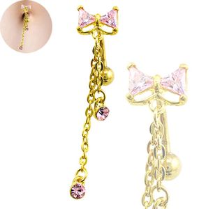 Body Belly Button Rings Guldpl￤terade rostfritt st￥l Skivst￥ng dingle Rhinestone Long Chain Navel Rings Piercing Jewelry8171355