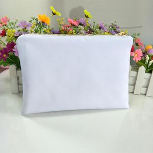 12oz white poly canvas makeup bag for sublimation print with lining white-gold zip blank cosmetic pouch heat transfer253v