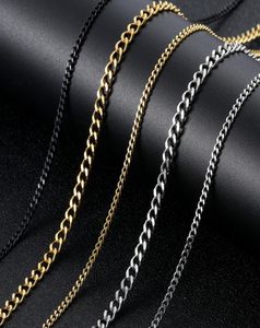 Collares de oro para hombres Collares de acero inoxidable cadena de enlace cubano titanio acero negro plateado hop hop collar joyer￭a 3mm6953756