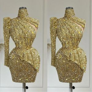Amazing High Neck Cocktail Dresses Sequined Mini Skirt Short Prom Gowns Sexy Crystals Celebrity Evening Dress
