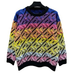 Designer Fashion Women's Knitwear Bright Sweater Against Yarn Jacquard Loose Crew Neck Long Sleeve Top