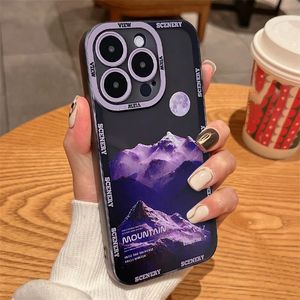 Luxury cases Snow Mountain Sunset Phone Case For iPhone 14 13 12 11Pro Max XR X XS Max 14Plus Soft Shockproof Bumper Acrylic Clear Back Cover