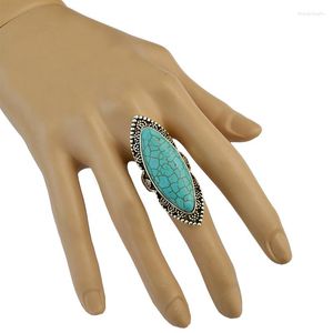 Cluster Rings Bohemian Vintage Tibetan Silver Metal Blue Stone For Women Geometric Turquoises Finger Ring Wedding Party Jewelry