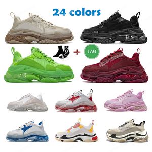 Lyx Triple s Designer Skor Sneakers Män Kvinnor Mode Tennis Sneaker Casual Plattform Herr Sneakers Sport Svart Vit Mörk Grå Rosa Split Mint Kristall Botten