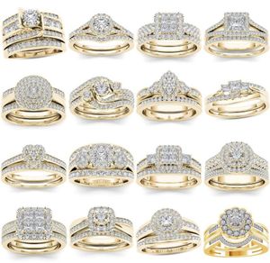 Wedding Rings 2pcs Bridal Set Elegant Crystal Engagement Ring Luxe Gold Color Round Hart Zirkoon voor vrouwen Boho Jewelry 20218617790