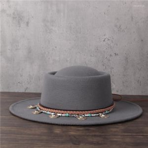 Berets Women Men wełna fedora kapelusz lady tassel wieprzowina dżentelmen płaski wieprzork top jazzowy rozmiar 56-58cm