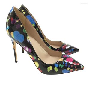 Dress Shoes Black Graffiti Printing 12CM High Heel Stiletto Shallow Mouth Pointed Sexy Single Nude Color Party Nightclub Women's