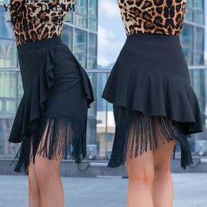 Scenkläder kvinnlig vuxen kostym latin dans dance dance kjol tassel halv längd sexig höft wrap professional praxis klänning shorts rumba