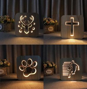 Party Decoration Led USB Night Light Wood Dog Cat Wolf Head Animal Lamp Novely Kid Bedroom 3D Table Child Gift5086131