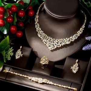 Necklace Earrings Set HIBRIDE Selling Dubai Gold For Women CZ Geometric Design Bridal Jewelry Parure Bijoux Femme Mariage N-1229